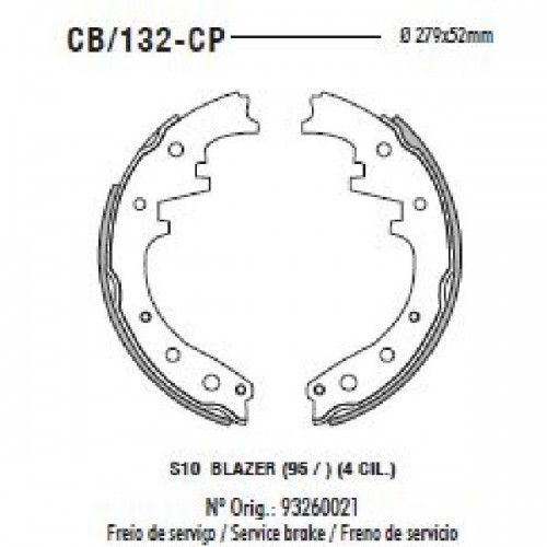 Sapata com Lona - CB/132-CP - Fras-le - (+Estreita, 5 furos)